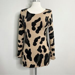 INC INTERNATIONAL CONCEPTS PETITES Sequined Leopard Print Tunic Sweater
